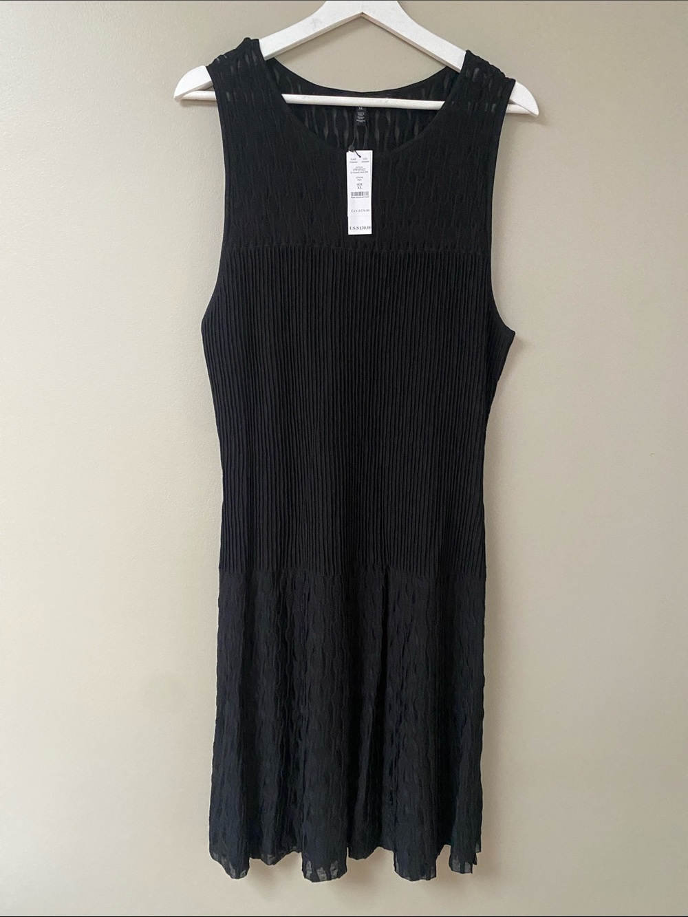 WHBM Black Sleeveless Textured Accordion Midi Dress size XL